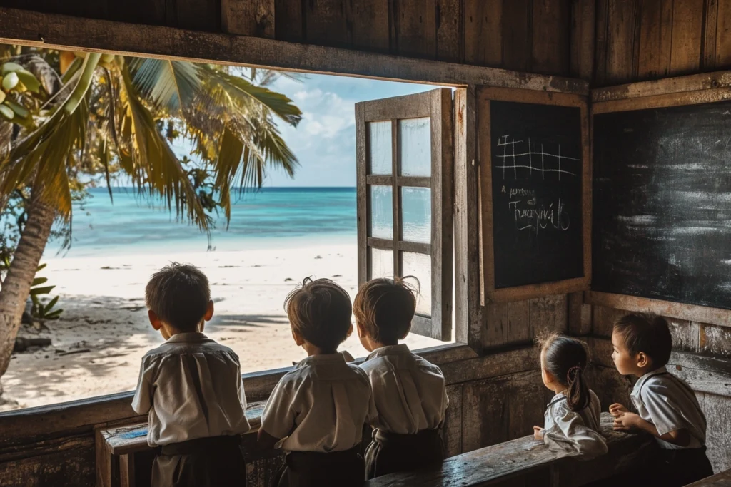 Une classe de primaire française à l'île maurice face mer